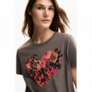Camisetas Mujer Camiseta DESIGUAL Corazón Tigre Gris