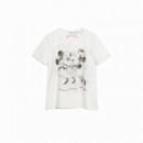 Camisetas Mujer Camiseta DESIGUAL Mickey y Minnie Mouse™ Corazón Blanco