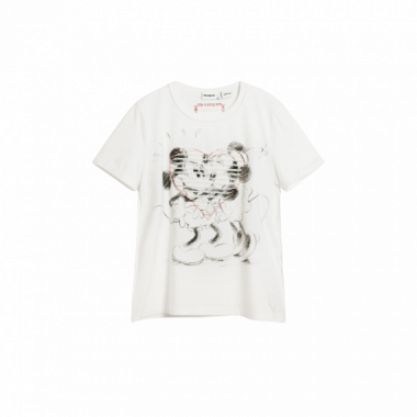 Camisetas Mujer Camiseta DESIGUAL Mickey y Minnie Mouse&trade; Coraz&oacute;n Blanco