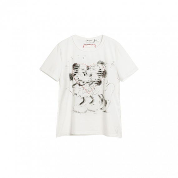 Camisetas Mujer Camiseta DESIGUAL Mickey y Minnie Mouse™ Corazón Blanco