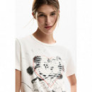 Camisetas Mujer Camiseta DESIGUAL Mickey y Minnie Mouse™ Corazón Blanco