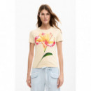 Camisetas Mujer Camiseta DESIGUAL Estocolmo Hibiscos Crudo
