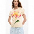 Camisetas Mujer Camiseta DESIGUAL Estocolmo Hibiscos Crudo