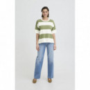 Jerséis y Sudaderas Jersey ICHI Luls Loose Iguana / White Stripes