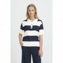 Camisetas Mujer Polo ICHI Luls Total Eclipse / White Stripes