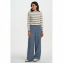 SUGARHILL BRIGHTON Pantalones Mujer Pantalón Sugarhill Fifi Wide Blue Stripe Denim