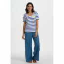 SUGARHILL BRIGHTON Camisetas Mujer Camiseta Sugarhill Sylvie Off White/blue, Stripes & Lemon