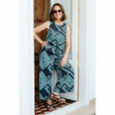 SUGARHILL BRIGHTON Pantalones Mujer Pantalón Sugarhill Ameera Black/green, Geometric Lines