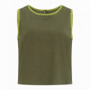 SUGARHILL BRIGHTON Camisetas Mujer Top Sugarhill Senna Olive, Decorative Stitch
