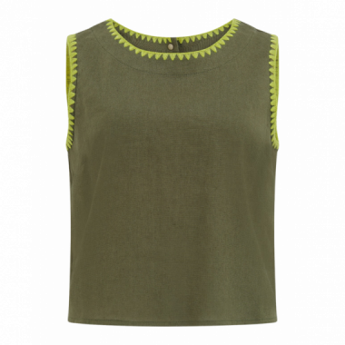 SUGARHILL BRIGHTON Camisetas Mujer Top Sugarhill Senna Olive, Decorative Stitch