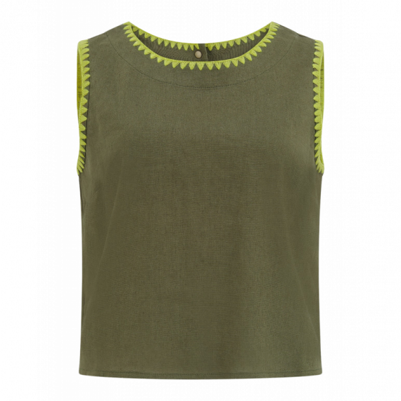 SUGARHILL BRIGHTON Camisetas Mujer Top Sugarhill Senna Olive, Decorative Stitch