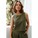 SUGARHILL BRIGHTON Camisetas Mujer Top Sugarhill Senna Olive, Decorative Stitch