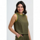SUGARHILL BRIGHTON Camisetas Mujer Top Sugarhill Senna Olive, Decorative Stitch