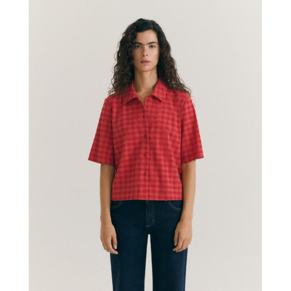 Blusas y Camisas Blusa THINKING MU Ane Red Checks Seersucker
