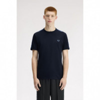 Camisetas Hombre Camiseta FRED PERRY M4613 Ringer Cinta Deportiva Azul Marino