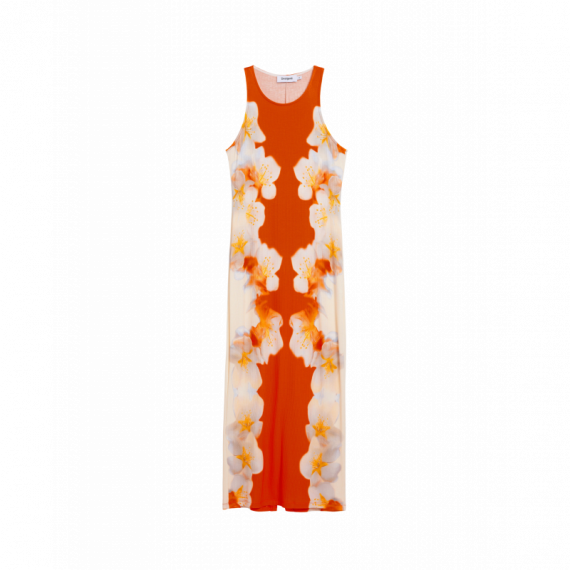 Vestidos Vestido DESIGUAL Jasmine de Flores Laterales Naranja