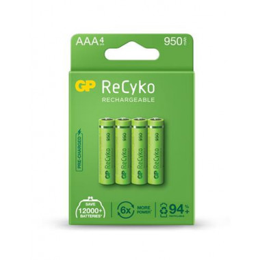 GP Pack de 4 Pilas AAA Recargables 950mAh Recyko