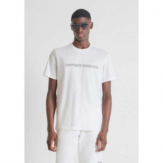 Camiseta regular fit de punto de algodón con estampado de logotipo de Antony Morato