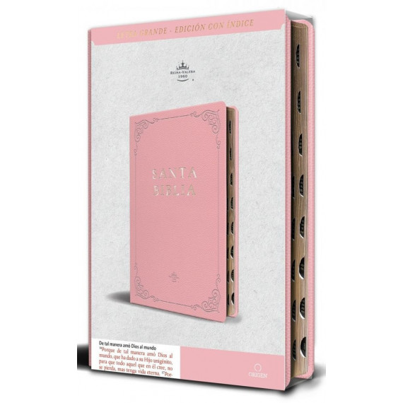 Biblia Rvr 1960 Letra Grande Tama�o Manual, Piel Rosada con Indic   2025