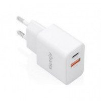 Cargador de Pared AISENS Gan 20W Pd 3.0 Qc 3.0 Usb-c y Usb-a Blanco (A110-1025)