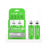 DIGIVOLT Pack de 2 Pilas Aa Recargable Litiio 3000MWH 1.5V con Cable USB LB2-3000