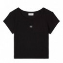 Camiseta de bebé de canalé con logo tejido