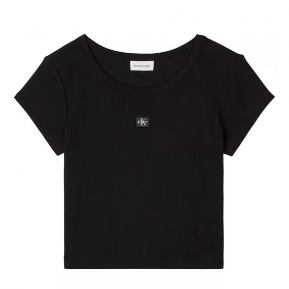 Camiseta de bebé de canalé con logo tejido