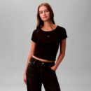 Camiseta de bebé de canalé con logo tejido