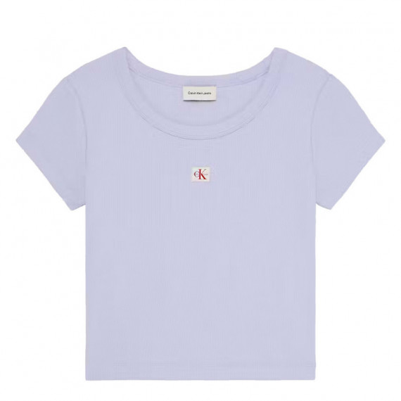 Camiseta de bebé de canalé con logo tejido