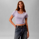 Camiseta de bebé de canalé con logo tejido