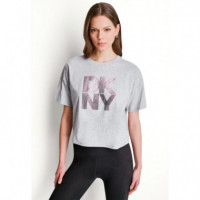 Camiseta Stacked Ombre Rhinestone Logo  DKNY