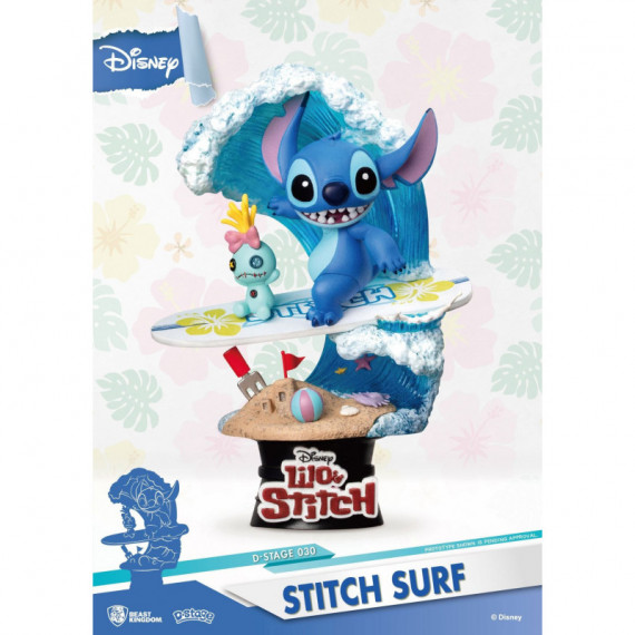 Diorama Figura Stitch Haciendo Surf Disney 15CM  BEAST KINGDOM TOYS