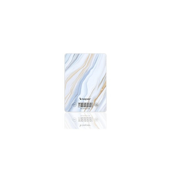 BEPER Pesa de Cocina Digital Max 5KG Placa Vidrio Templado Marmol Azul P102BIL001