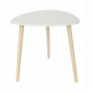 Mesita Auxiliar de Madera Blanca y Pino 48 cm