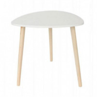 Mesita Auxiliar de Madera Blanca y Pino 48 Cm