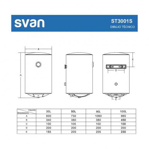 SVAN ST3001S Termo Eléctrico Vertical 30L C Blanco - Guanxe Atlantic Marketplace