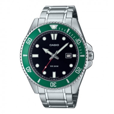 CASIO MDV-107D-3AV &ndash; Reloj Diver de Acero Inoxidable Wr 200M con Bisel Verde