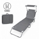 Tumbona Plegable con Parasol Gris Oscuro DONNA GARDEN 186X55X24CM