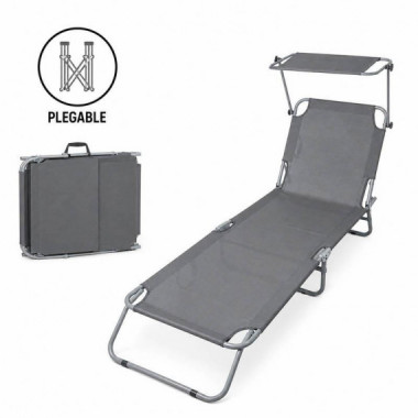 Tumbona Plegable con Parasol Gris Oscuro DONNA GARDEN 186X55X24CM
