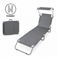 Tumbona Plegable con Parasol Gris Oscuro DONNA GARDEN 186X55X24CM