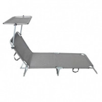 Tumbona Plegable con Parasol Gris Oscuro DONNA GARDEN 186X55X24CM