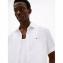 Pigment Dyed Linen Rf Shirt S/s Optic Wh  TOMMY HILFIGER
