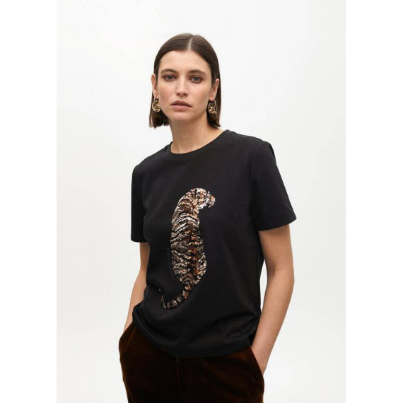 Camiseta Tigre Pedrería Negro  LOLA CASADEMUNT