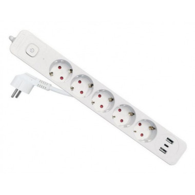Regleta EQUIP 5xSchuko 2xUSB-A 1xUSB-C con Interruptor Blanca (EQ245555)