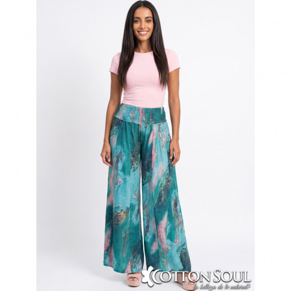 Pantalon Crepe de Musgo Amala Verde Rosa COTTON SOUL