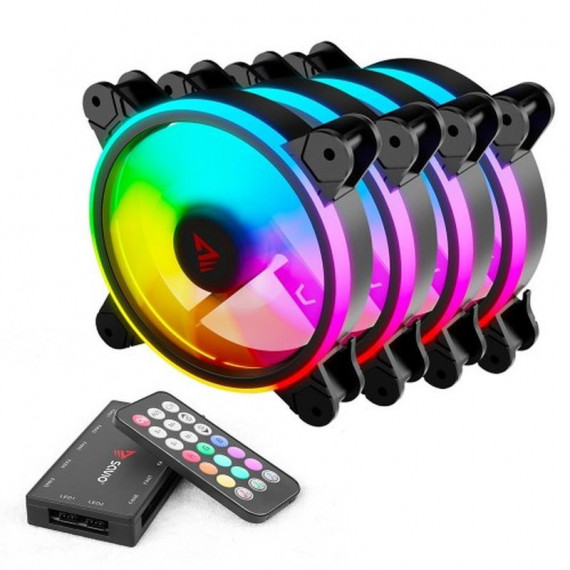 SAVIO Kit 4 Ventiladores Pc con Mando a Distancia Argb 120 MM/6 Pines/control por VOZ/1200 Rpm