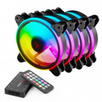 SAVIO KIT 4 VENTILADORES PC CON MANDO A DISTANCIA ARGB 120 MM/6 PINES/CONTROL POR VOZ/1200 RPM