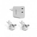 JETFON Cargador Red 2X Tipo C 45W Blanco + 2X Cable Datos Tipo C M/M