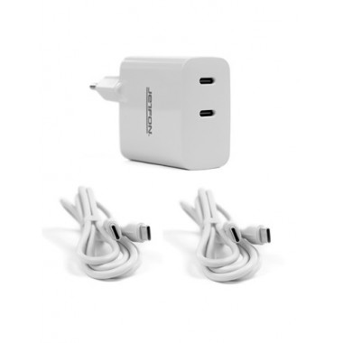 JETFON Cargador Red 2X Tipo C 45W Blanco + 2X Cable Datos Tipo C M/M