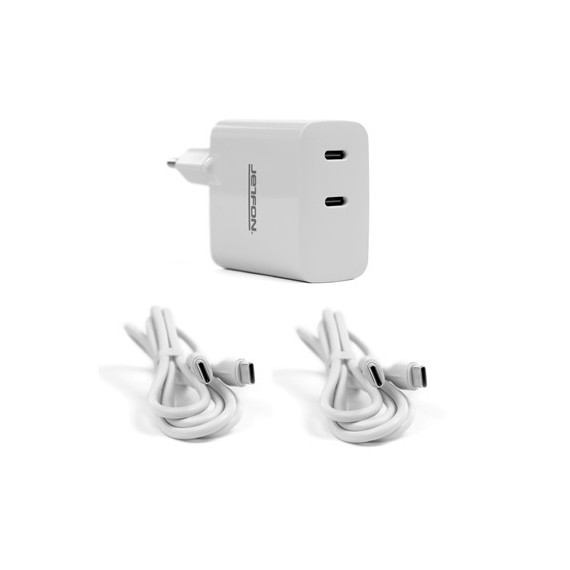 JETFON Cargador Red 2X Tipo C 45W Blanco + 2X Cable Datos Tipo C M/M